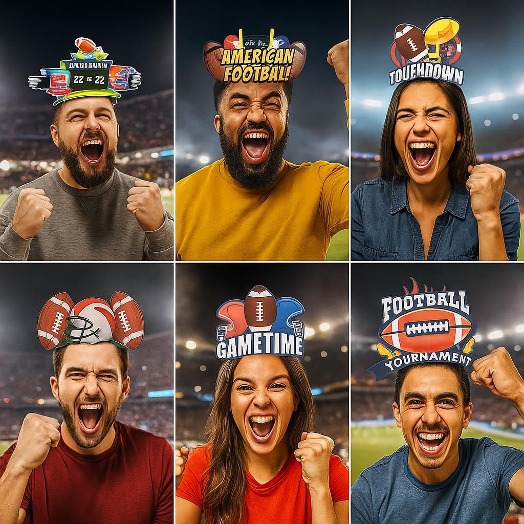 6pcs American Football Headband for Football Party Football Touch Down Photo Booth Props Headband for Super Bowl Football Tournament Decoration Football Game Day Party Supplies
