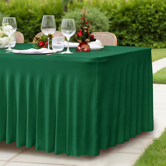 HolidayIdeas 2 Pack Hunter Green Spandex Tablecloth for 4 Foot Table, Fitted Stretch Cover for Christmas Party Decorations