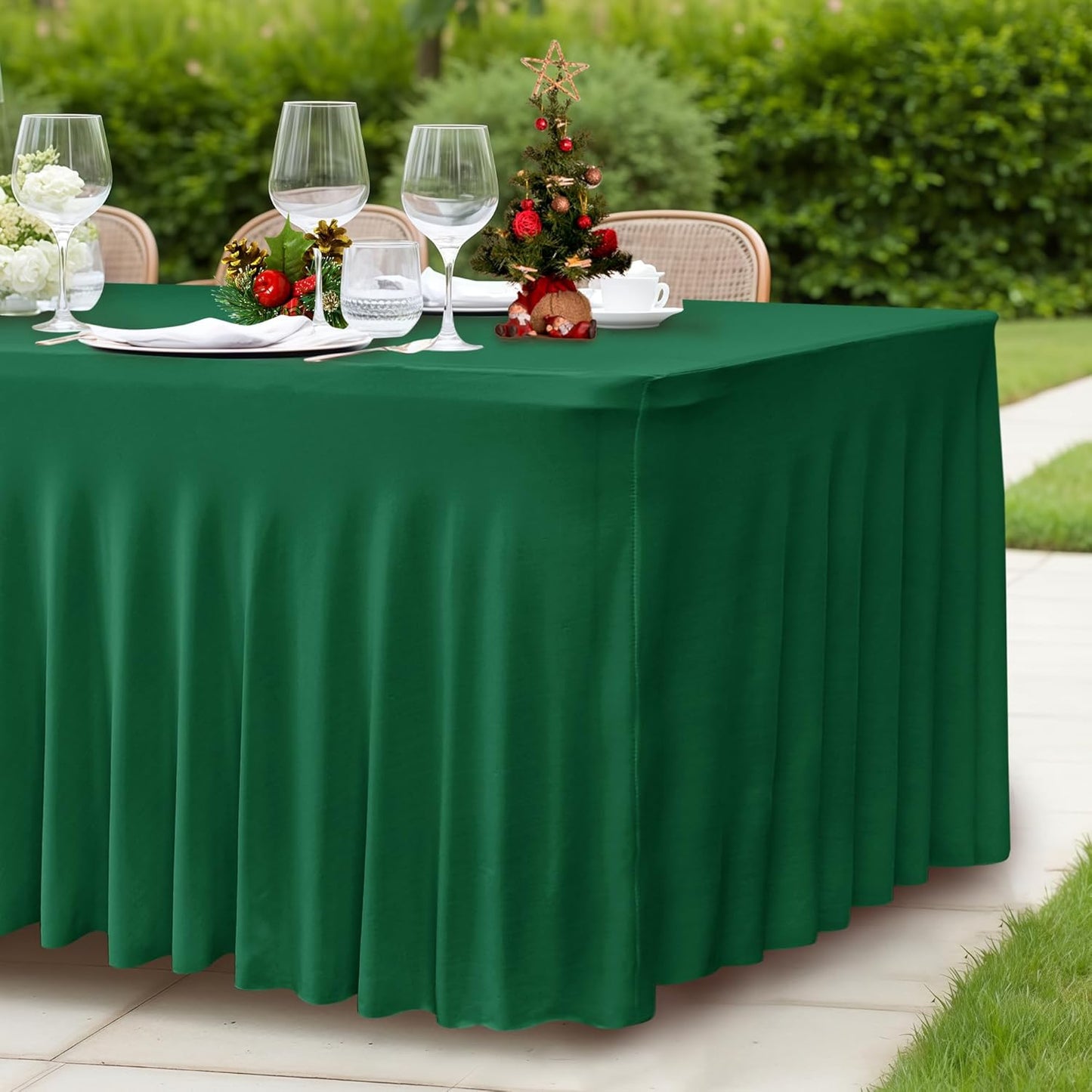 HolidayIdeas 2 Pack Hunter Green Spandex Table Skirt for 6ft Rectangle Desk, 72 Inch Fitted Cover for Christmas Dinner Buffet
