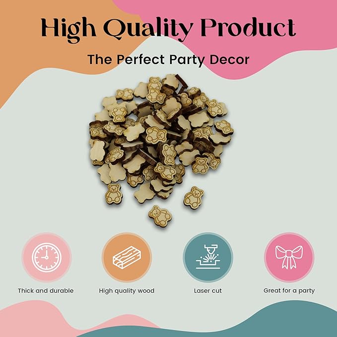 Confetti - Engraved Wood - Rustic Wooden Wedding Decor Party Table Scatter Decorations (Teddy Bear)