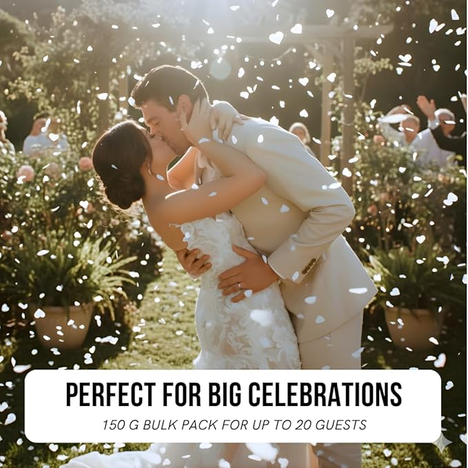 Dissolving Water Soluble Rice Paper White Wedding Heart Shaped Confetti 28000 Pieces 150 Gram Biodegradable Confetti Hearts for Send Off Outdoor Beach Reception Ceremony Celebration Classic Modern