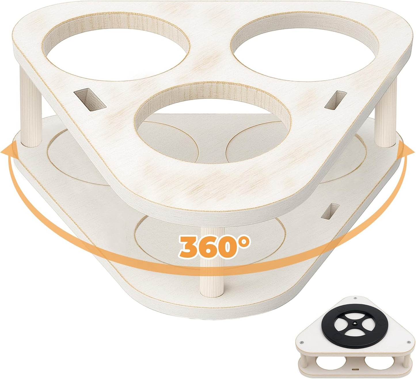360° Rotating Dog Treat Holder Countertop Wood, Compact Dog Treat Tray for One-Hand Easy Access,3.8‘’ Diameter Slots for 3,Fit Most Spice Jar,Bottles,Cookie Tins & Pet Food Jars,Food Tong and Spoon