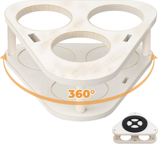 360° Rotating Dog Treat Holder Countertop Wood, Compact Dog Treat Tray for One-Hand Easy Access,3.8‘’ Diameter Slots for 3,Fit Most Spice Jar,Bottles,Cookie Tins & Pet Food Jars,Food Tong and Spoon