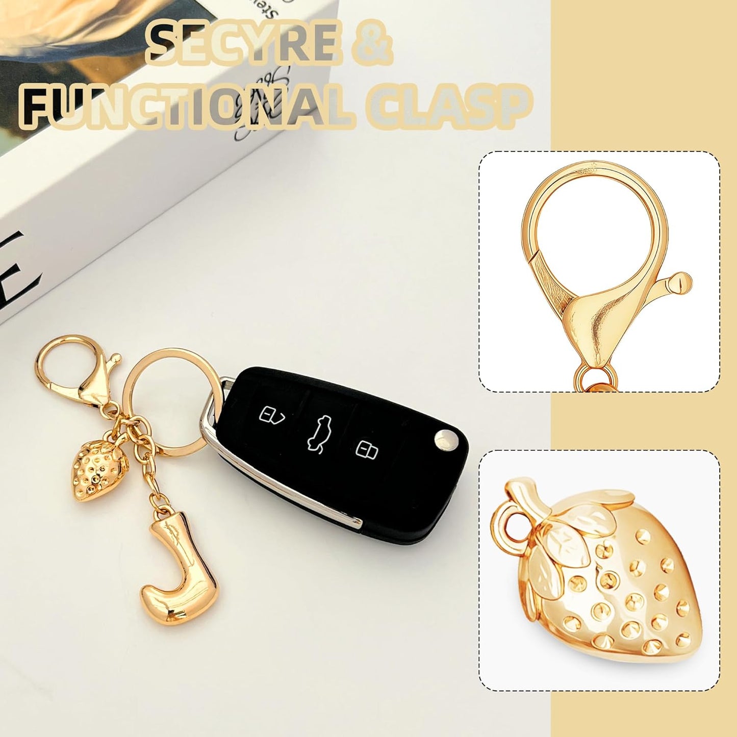 Gold Bubble Heart Initial Bag Charms for Handbags – Cute Initial Letter Keychain for Women, Purse Charms, Gold Gift