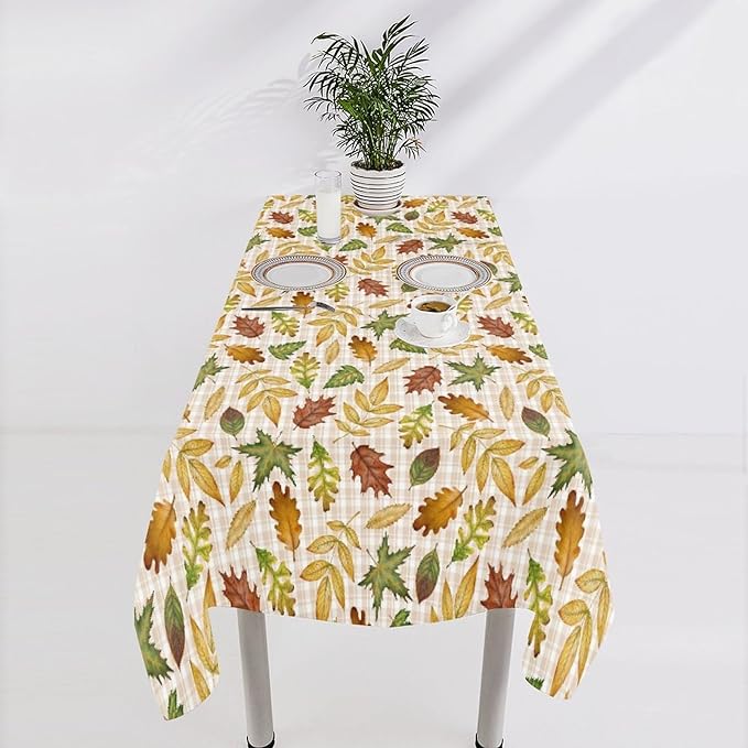 YCness Autumn Maple Leaves Tablecloth, Thanksgiving Autumn Harvest Watercolor Ginkgo Biloba Abstract Geometry Leaves Table Cover for Party Picnic Dinner Decor 60x110 Inch Rectangle