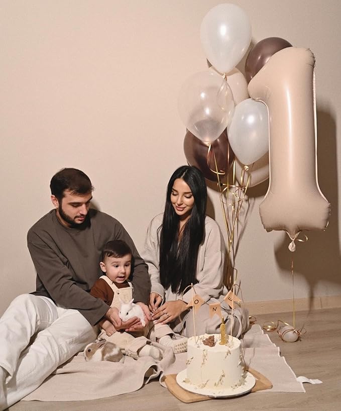 40 Inch Light Brown 1 Balloon for First Birthday, Tan 1st Number Balloons Khaki Birthday Decorations for Girl Boy Kids Toddler Baby, Beige One Giant Number 1 Balloon