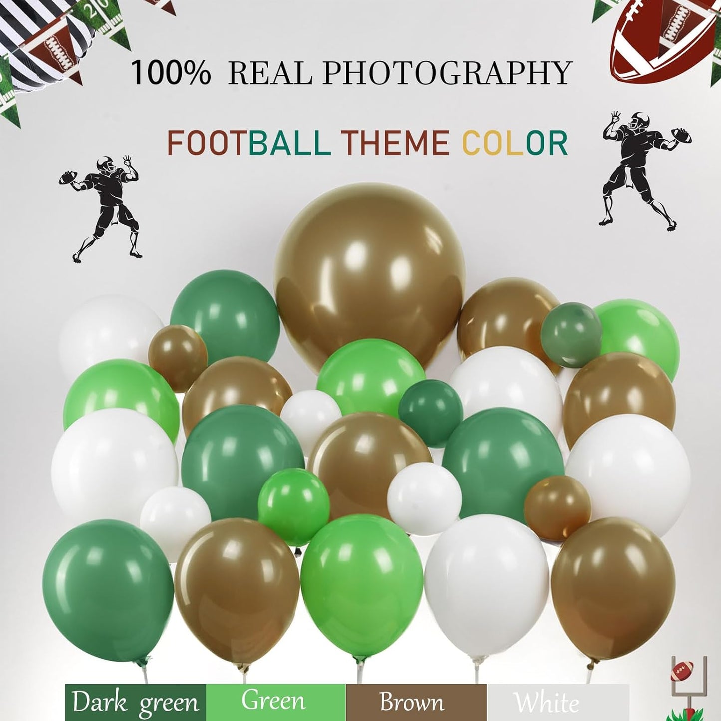 Football Brown Green White Balloon garland arch Kit 110 PCS with foil balloons and banner for Boy 2nd down football baby shower birthday party 2025 super sports Touch down theme decorations