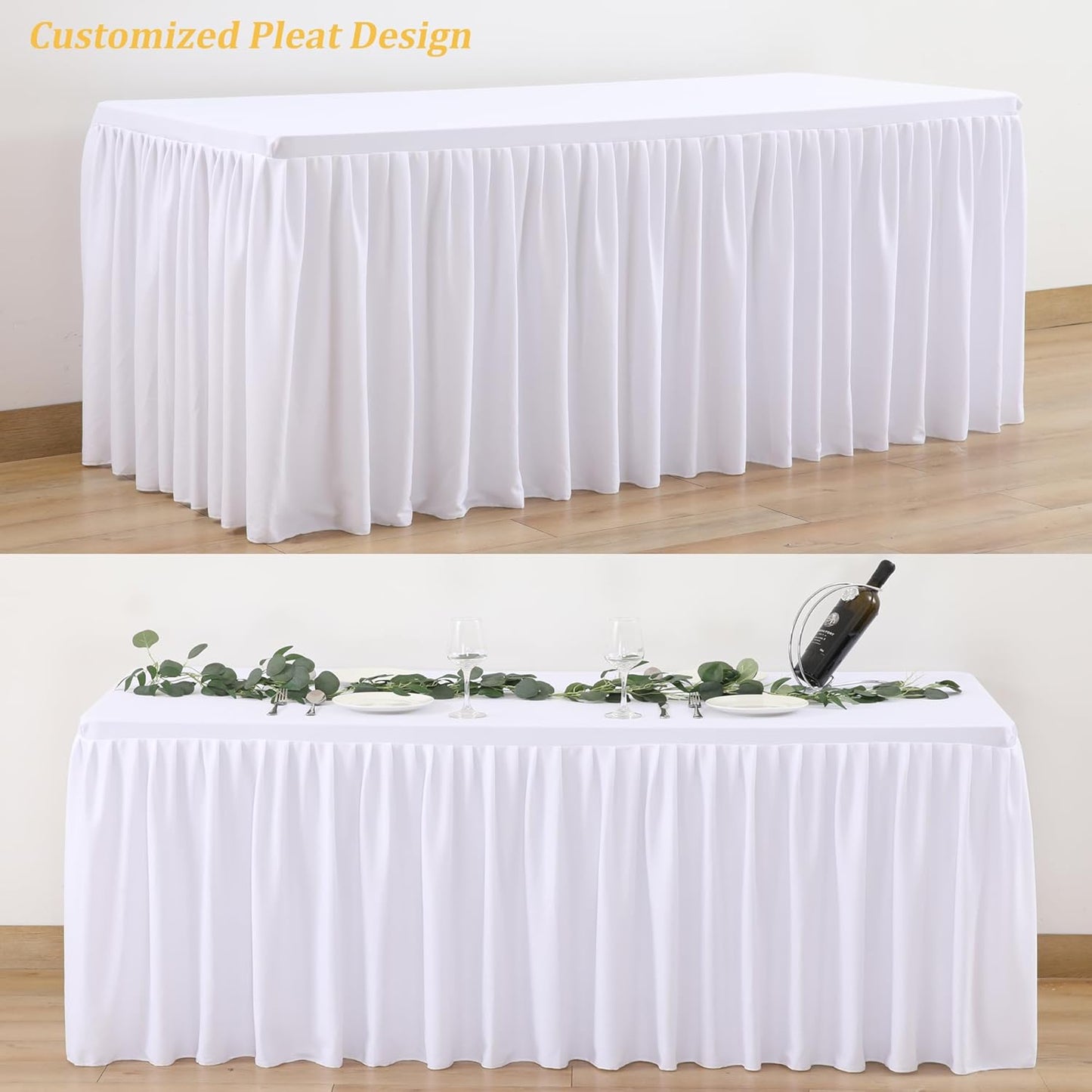 3 Pack White Polyester Table Clothes for 6 Foot Rectangle Tables, Wrinkle Free Fitted Table Cover with Pleated Ruffle Table Skirt for Birthday Party Wedding Trade Show Event Display