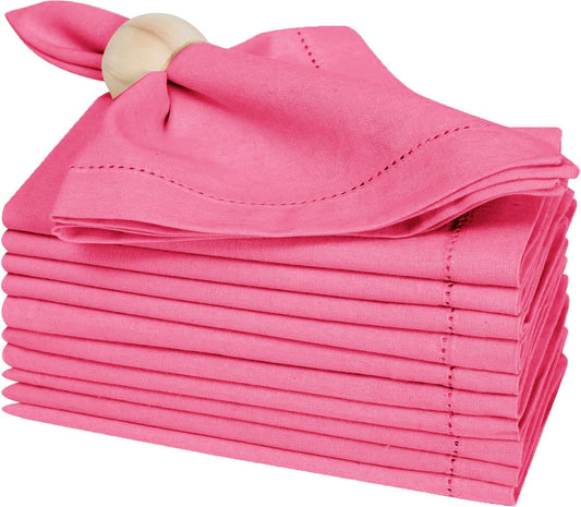 Homidate 100% Cotton Cloth Dinner Napkins Set of 12 – 18x18 Baby Pink Hemstitched – Soft Durable Machine Washable Fabric Napkins for Weddings, Parties & Holidays