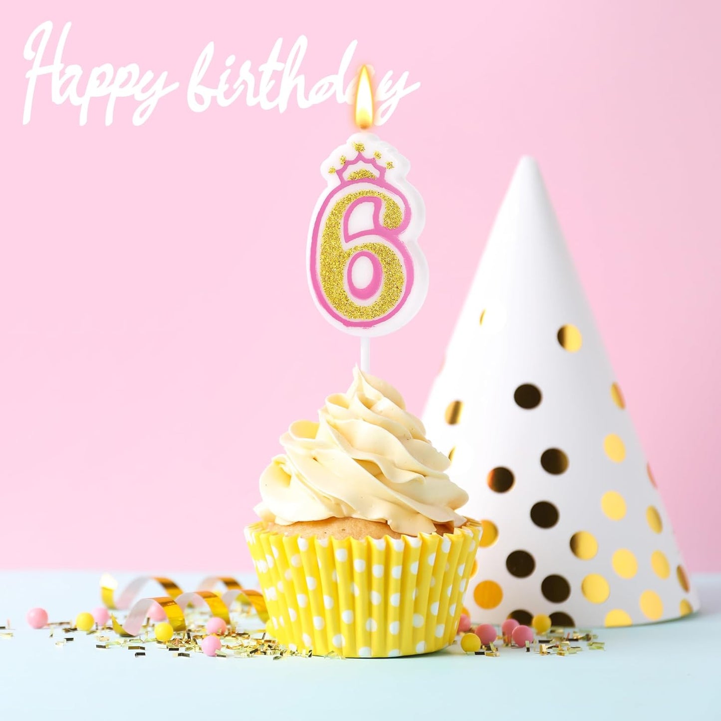Birthday Number Candles, Number 6 Pink Giltter Candles for Cake, Candle Cake Topper with Sequins for Anniversary Celebrations Supplies (Number 6)