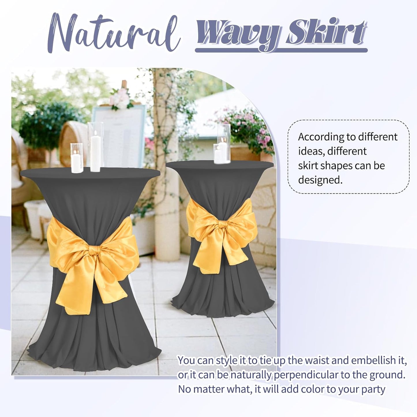 3 Pack Round Bar Table Cloths, Grey Spandex Table Covers 32"x 43", High Top with Wavy Drapes for Party Wedding Banquet