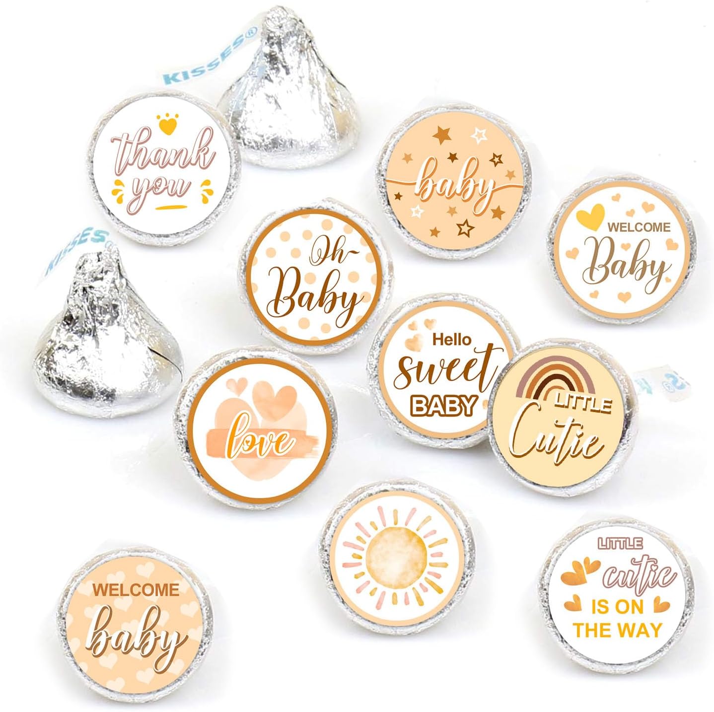 ALodr How Many Kisses Baby Shower Game Set - Boho Standing Sign, 50 Guessing Cards, 180 Kisses Stickers
