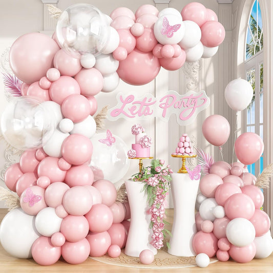 Pink and White Balloon Garland Arch Kit, 148Pcs Light Dusty Pink and White Clear Balloons for Baby Shower Wedding Bridal Shower Gender Reveal Birthday Party Decorations