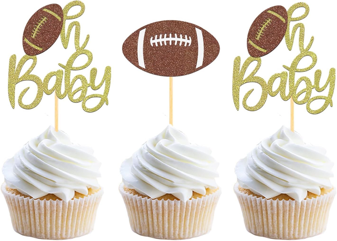 24Pcs Oh Baby Football Cupcake Toppers for Baby Shower Party Decorations