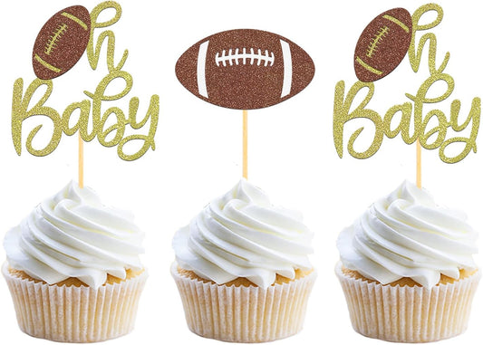 24Pcs Oh Baby Football Cupcake Toppers for Baby Shower Party Decorations