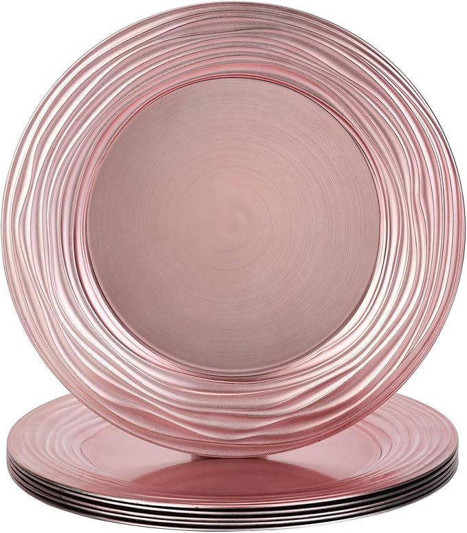 13 Inch Round Charger Plates, Set of 6, Dinner Chargers Bulk Wedding (Pink)