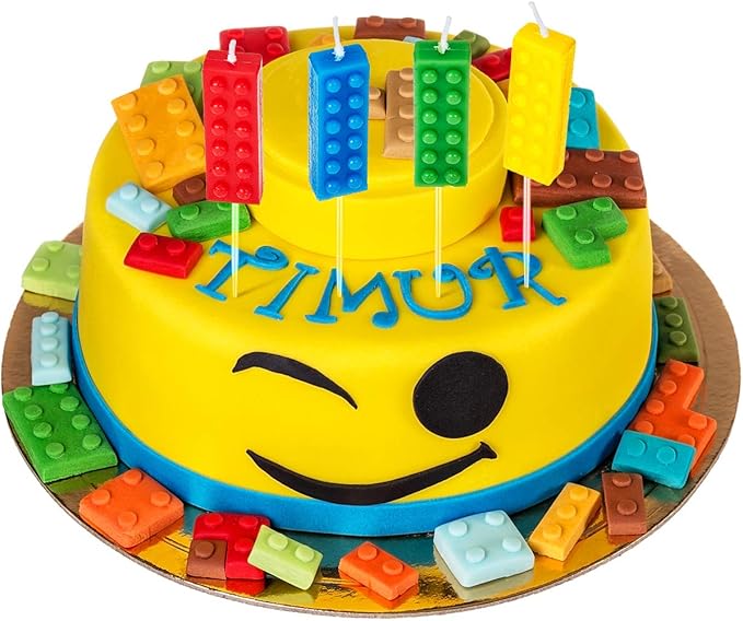 BBTO 16 Pcs Building Block Candles Brick Birthday Cake Candles Topper Sparkler Novelty Decor Building Block Construction Party Themed Decoration Favor for Birthday Baby Shower Summer Party Supplies