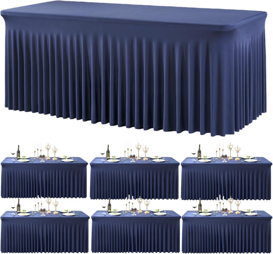Outpain 6ft Spandex Table Cloth for Standard Folding Tables-6Pack Navy Blue Table Cloth Table Protector for Party, Wedding, Cocktail, Banquet, Festival