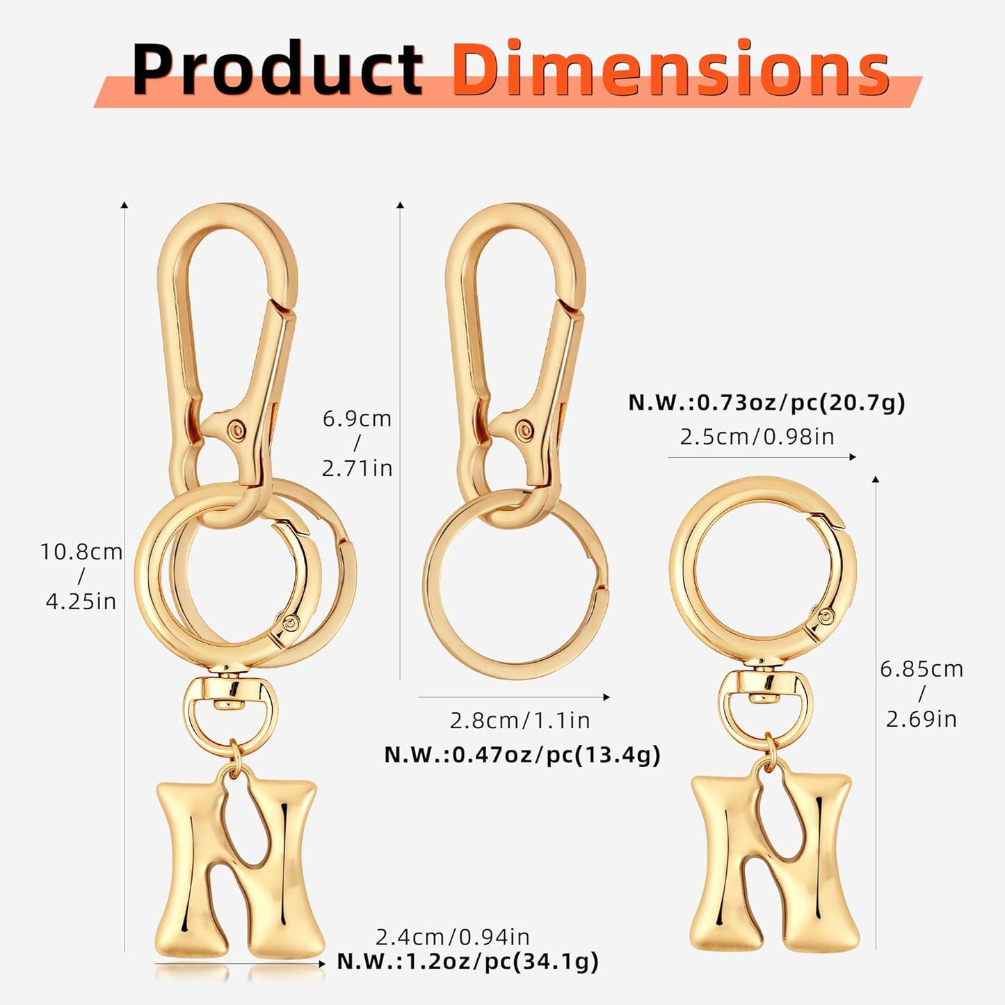 Gold Bubble Heart Initial Bag Charms for Handbags – Cute Initial Letter Keychain for Women, Purse Charms, Gold Gift