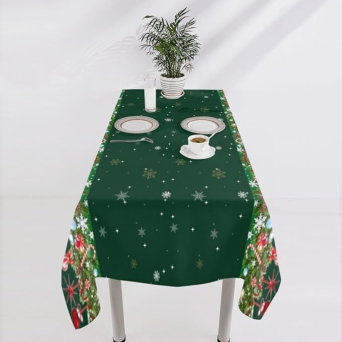YCness Christmas Snowflakes Tablecloth, Christmas Ornament Ball Colorful Green Golden White Table Cover for Dinner Birthday Holiday Party Kitchen Colorful Red White Table Decor 55x75 Inch
