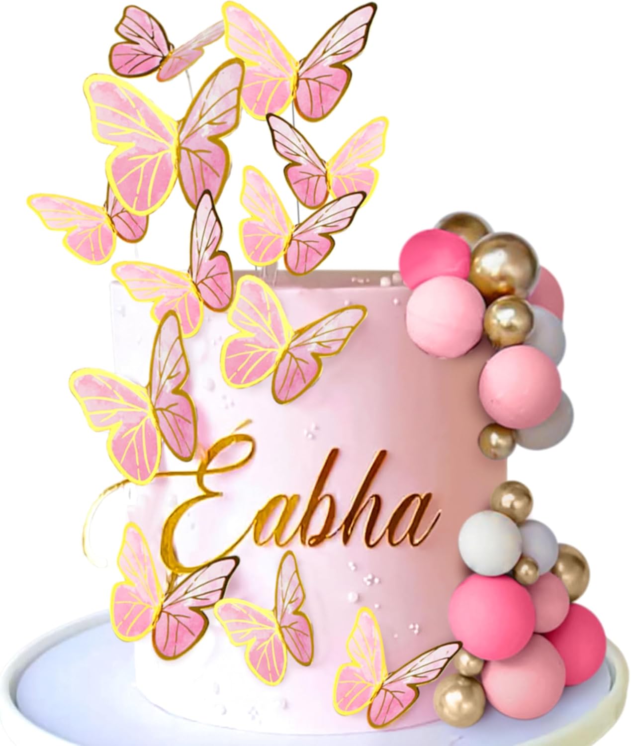 47PCS Pink Butterfly Cake Decorations With Purple Pink Gold Balls Cake Toppers for Baby Shower Wedding Birthday Bridal Shower Party Decor