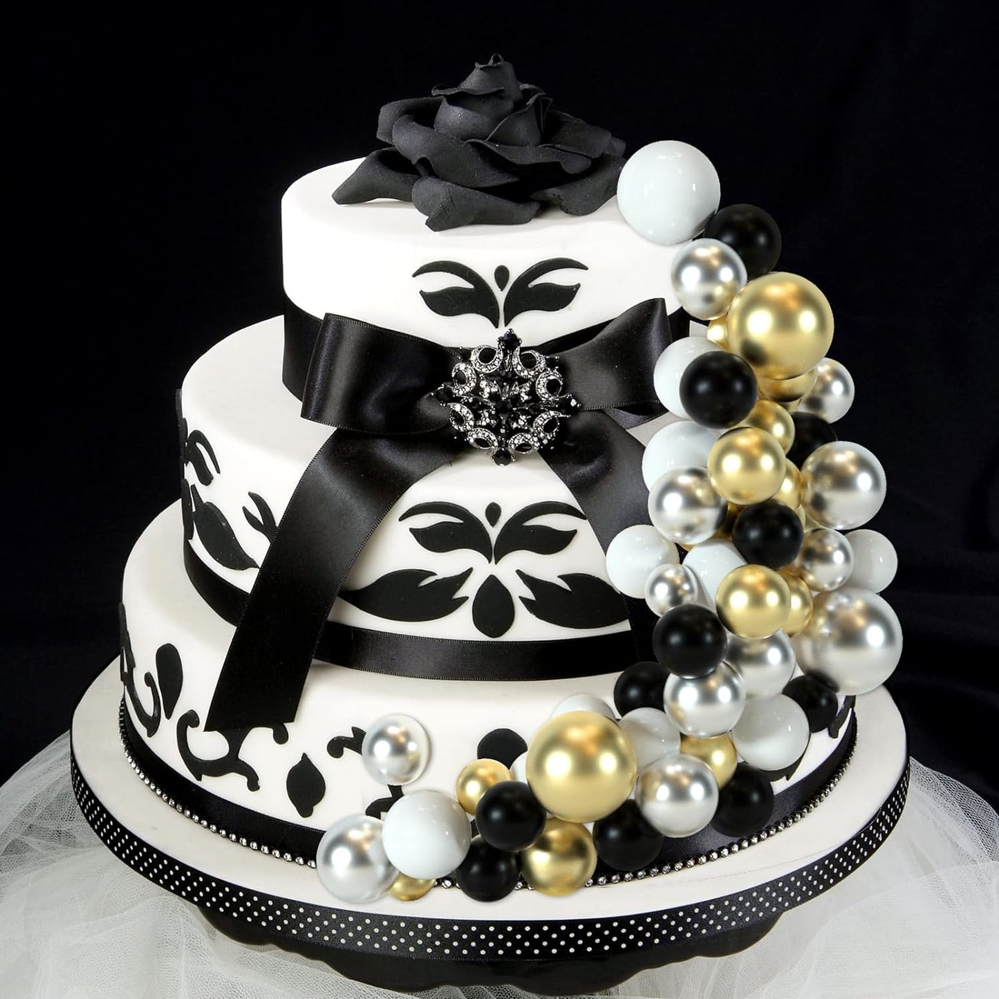 48 Pcs Balls Cake Topper Decorations Balloon Cupcake Toppers Foam Cake Topper Balls Cake Balls Decorations for Birthday Party Wedding Anniversary Cake Decorating (Black, Silver, White, Gold)