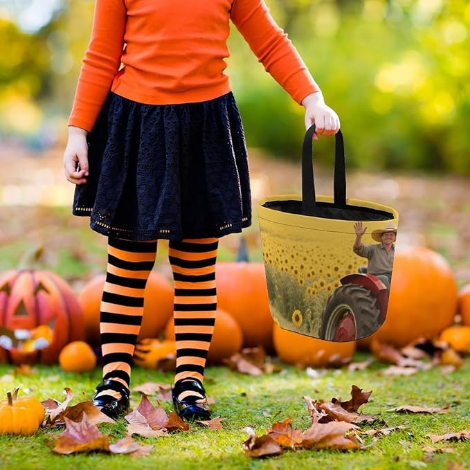 Halloween Candy Bucket - Sunflower Tractor Farm Trick Or Treat Candy Bag, Gift Bag for Party Favor Supplies