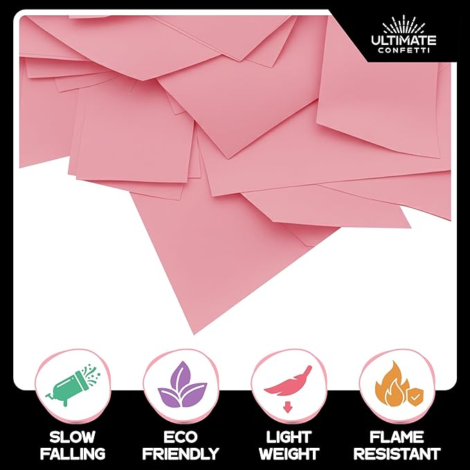 Ultimate Confetti, Baby Pink Color Biodegradable Confetti - Rectangular Flame-Resistant and Slow-Falling Tissue Paper Confetti for Cannon and Launcher use – Best for Celebrations - 1 lb, 16 oz