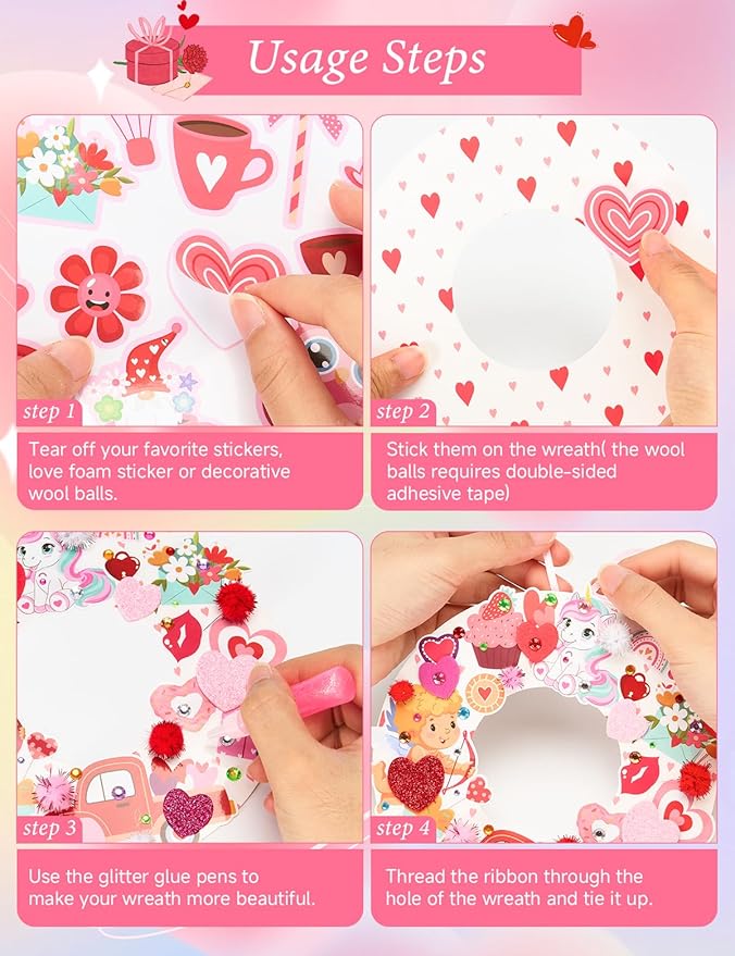 36 Sets Mother's Day Crafts - DIY Wreath Craft Kits with Foam Heart- Craft Ornaments, Party Decorations, Perfect for Craft Activities