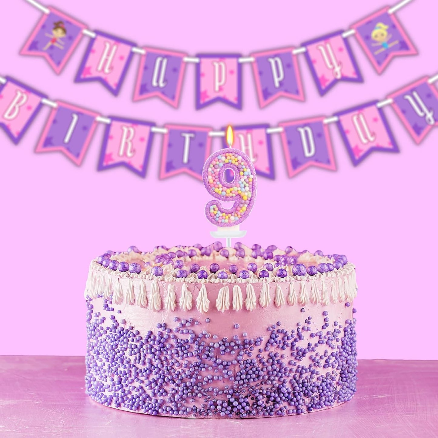 Birthday Candles - Number 9 Candle, Colorful Macaron Candles for Boys/Girls, Purple Party Decorations, Purple Cake Decorations