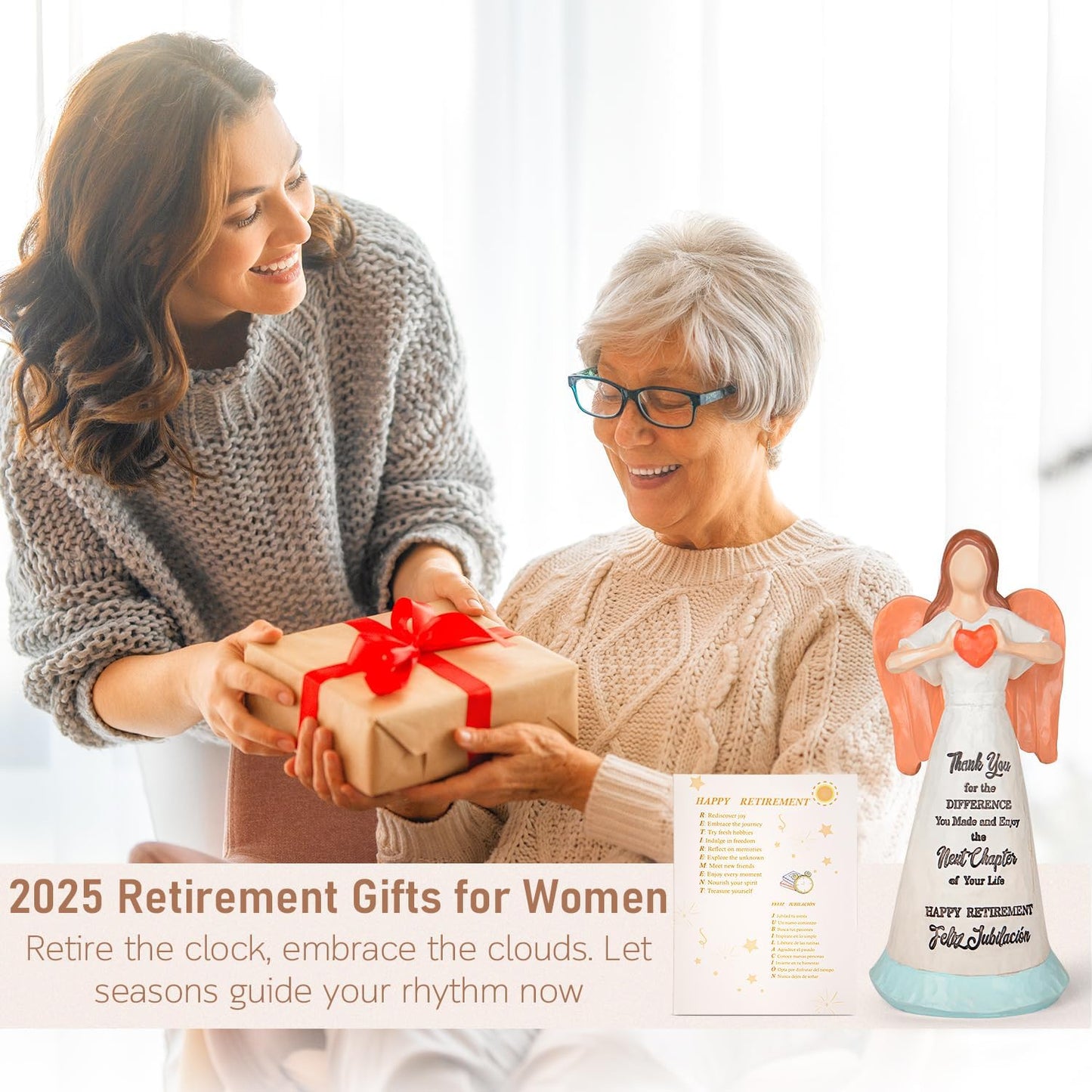 Retirement Gift for Woman 2025- Happy Retirement Gifts for Coworker Teacher Nurses Boss Mom Sister Retirees Women Party Decorations with Angel Figurine Retiring Card