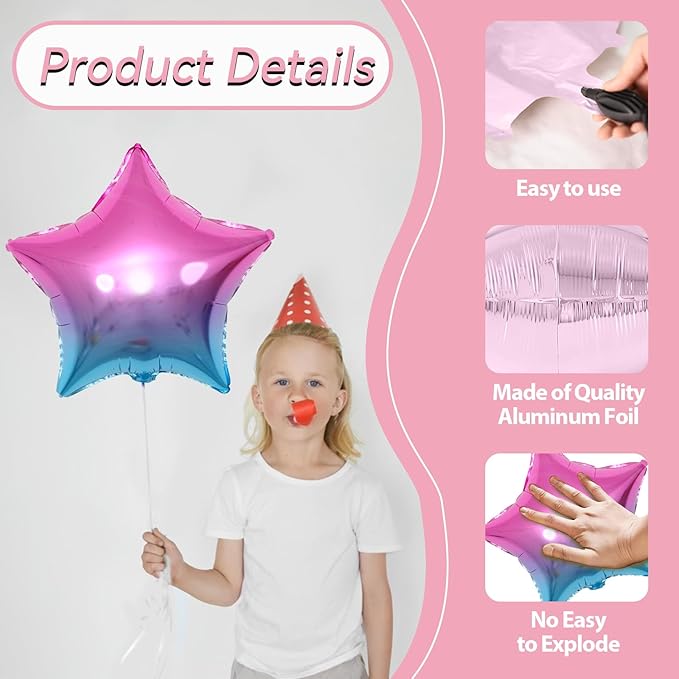 Biapian Gradient Star Foil Balloons, 10PCS Rainbow Foil Stars Shape Balloons, 18 Inch Multicolor Stars Balloon Aluminum for Helium for Kids Birthday, Baby Shower Wedding ColorfulParty Decoration