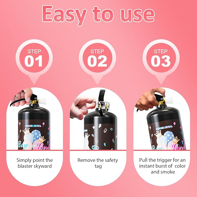 Giant Gender Reveal Fire Extinguisher-2 Packs | Smork Powder Blaster for Gender Reveal Party Ideas | Pink Fire Extinguisher Gender Reveal Suitable Girl Baby | Blasts 20+ Feet