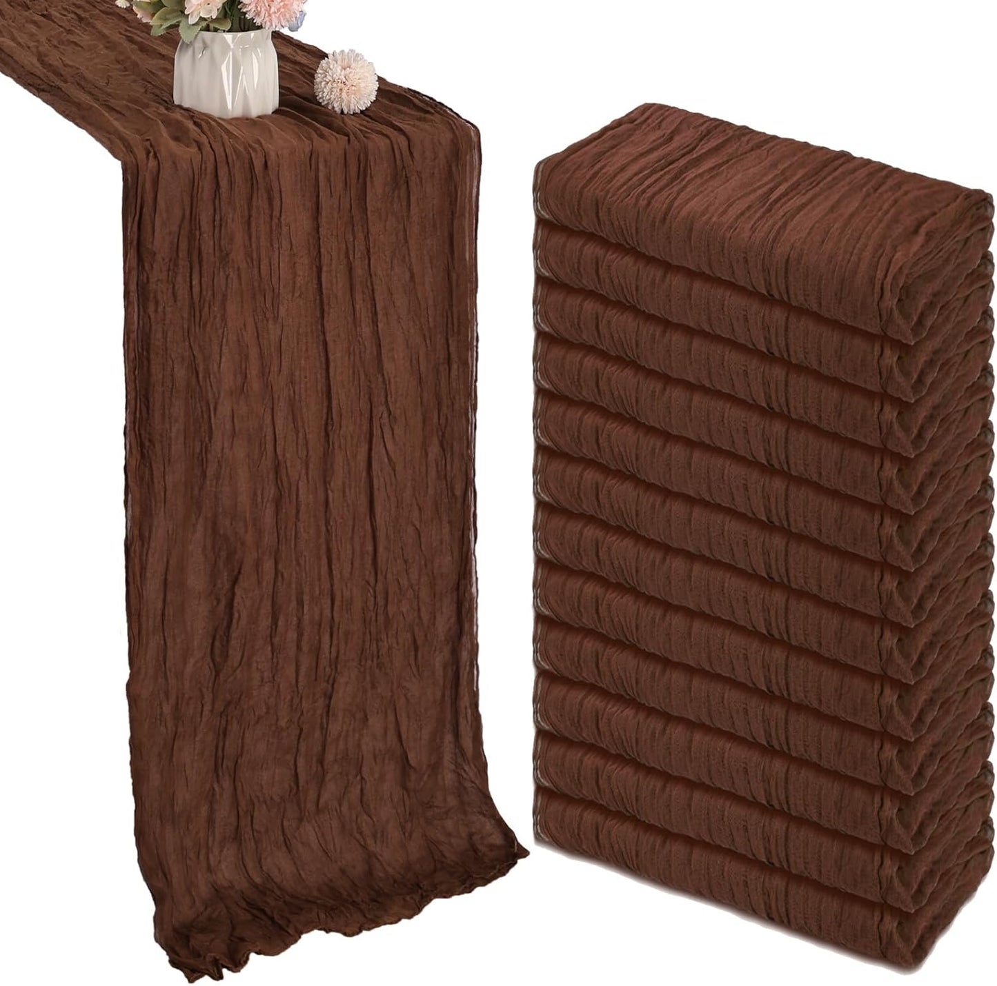 12 Pack 10FT Brown Cheesecloth Table Runner Fall Table Runner 35x120 Inch Gauze Rustic Boho Cheese Cloth for Thanksgiving Wedding Decor Birthday Party Bridal Baby Shower Table Centerpiece Decoration
