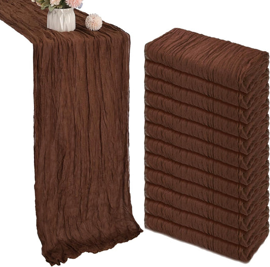 12 Pack 10FT Brown Cheesecloth Table Runner Fall Table Runner 35x120 Inch Gauze Rustic Boho Cheese Cloth for Thanksgiving Wedding Decor Birthday Party Bridal Baby Shower Table Centerpiece Decoration