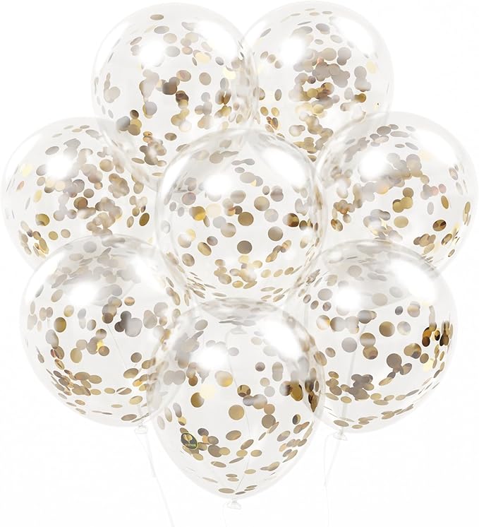 AFTERLOON® Biodegradable Balloons 24 pcs Clear 12" with Shiny Gold Circle Confetti, Thickened Extra Strong Latex Helium Float, Baby Shower Gender Reveal Garland Arch Wedding Birthday Party Decorations