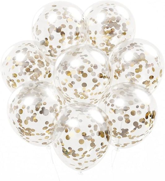 AFTERLOON® Biodegradable Balloons 24 pcs Clear 12" with Shiny Gold Circle Confetti, Thickened Extra Strong Latex Helium Float, Baby Shower Gender Reveal Garland Arch Wedding Birthday Party Decorations