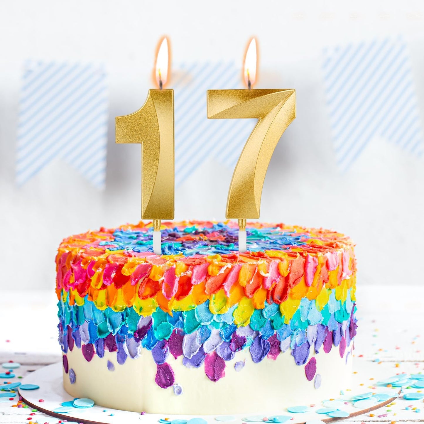 Birthday Candles, 1.96 Inch Number 17 Happy Birthday Candles, Number Candles Decoration for Birthday Party and Anniversary Celebration(Champagne Gold)
