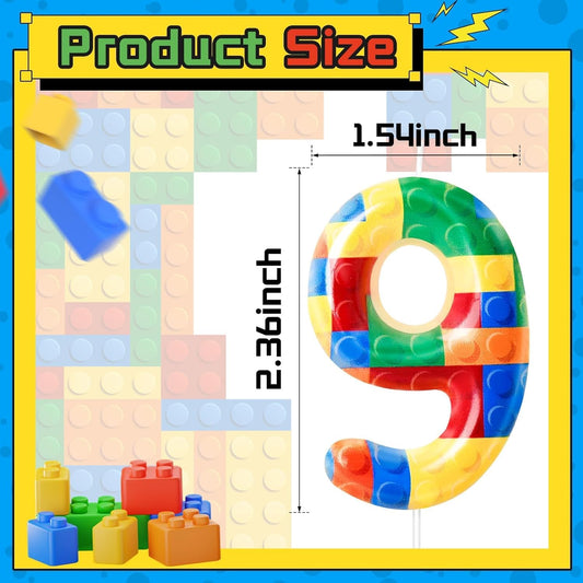 Building Block Themed Birthday Candle Number 9 Candle Birthday Party Decoration Cake Topper for Building Block Party Decoration Theme Parties Supplies (Number 9)
