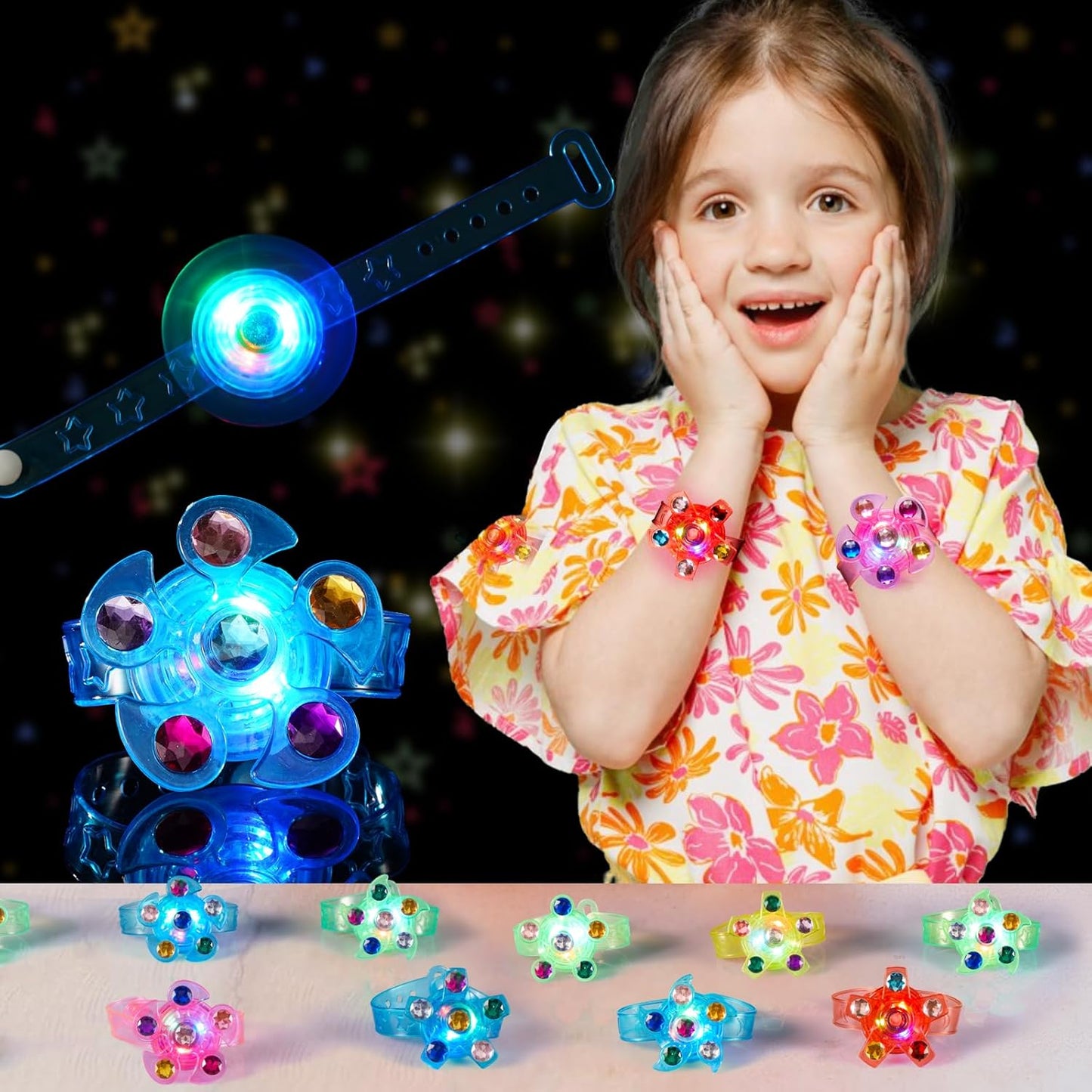 48 Pack LED Light Up Fidget Spinner Bracelets Party Favors for Kids 4-8 8-12, Glow in The Dark Party Supplies, Birthday Gifts, Treasure Box Toys, Goodie Bags Stuffers for Kids (48)