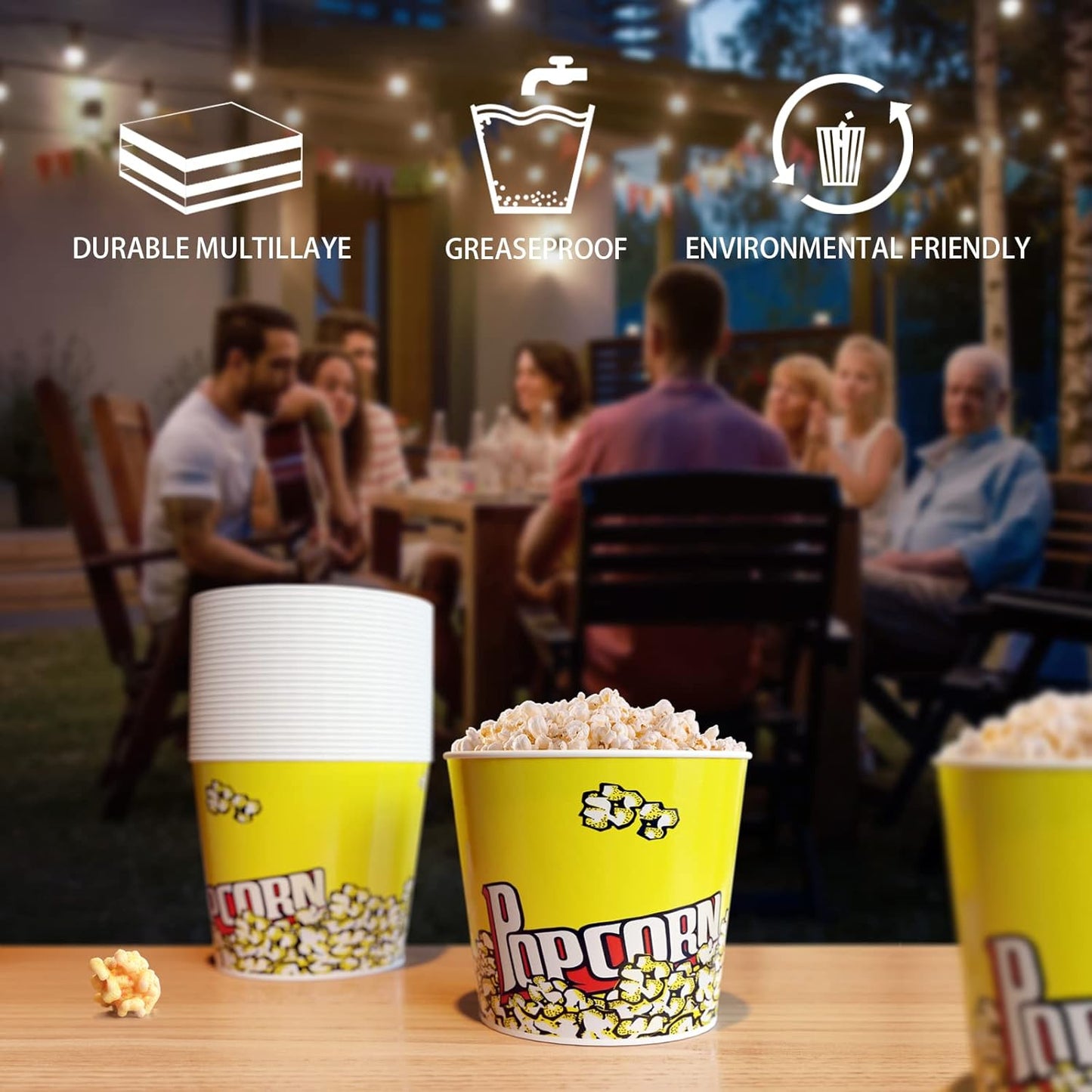 EGGKITPO 85 Oz Popcorn Cups - 26 Pack Large Greaseproof Popcorn Boxes for Movie Night, Amusement Parks, Baseball Themed Events