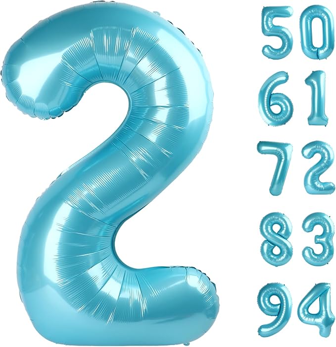 Pearlescent Blue 2 Balloon, Number Balloons 40 Inch, 2nd Balloon Number Birthday Decorations, Second Two Birthday Party Supplies, Number 2 Balloon