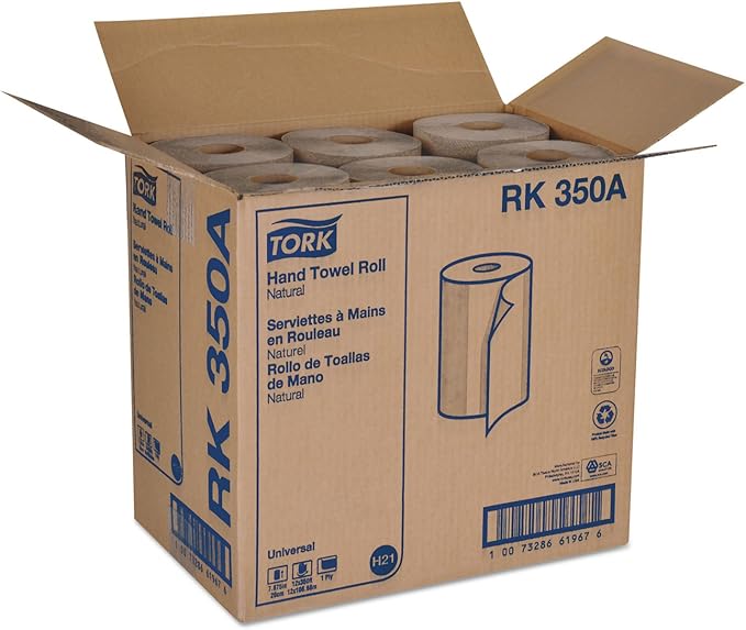 Tork Paper Hand Towel Roll Natural H21, Universal, 100% Recycled Fiber, 12 Rolls x 350 ft, RK350A