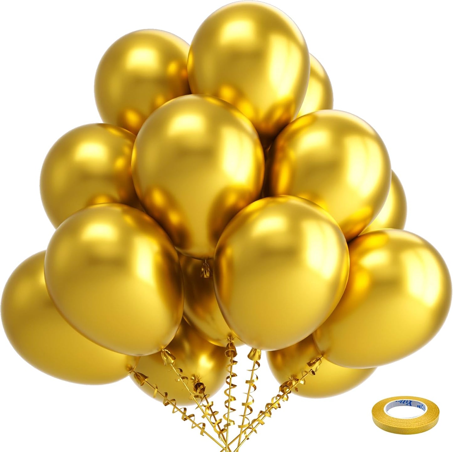 Bezente Gold Metallic Chrome Latex Balloons, 100 Pack 12 inch Gold Round Helium Balloons for Thanksgiving New Years Bridal Shower Graduation Christmas Golden Birthday Party Decorations 2025