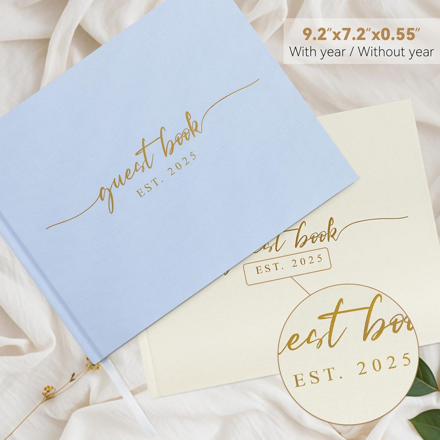 Wedding Guest Book with Personalized 2025 Year - Linen Photo Guest Book for Wedding Reception Bridal Shower Guests to Sign - 100 Pages Blank and Lined Acid Free Paper (Baby Blue)