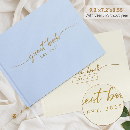 Wedding Guest Book with Personalized 2025 Year - Linen Photo Guest Book for Wedding Reception Bridal Shower Guests to Sign - 100 Pages Blank and Lined Acid Free Paper (Baby Blue)