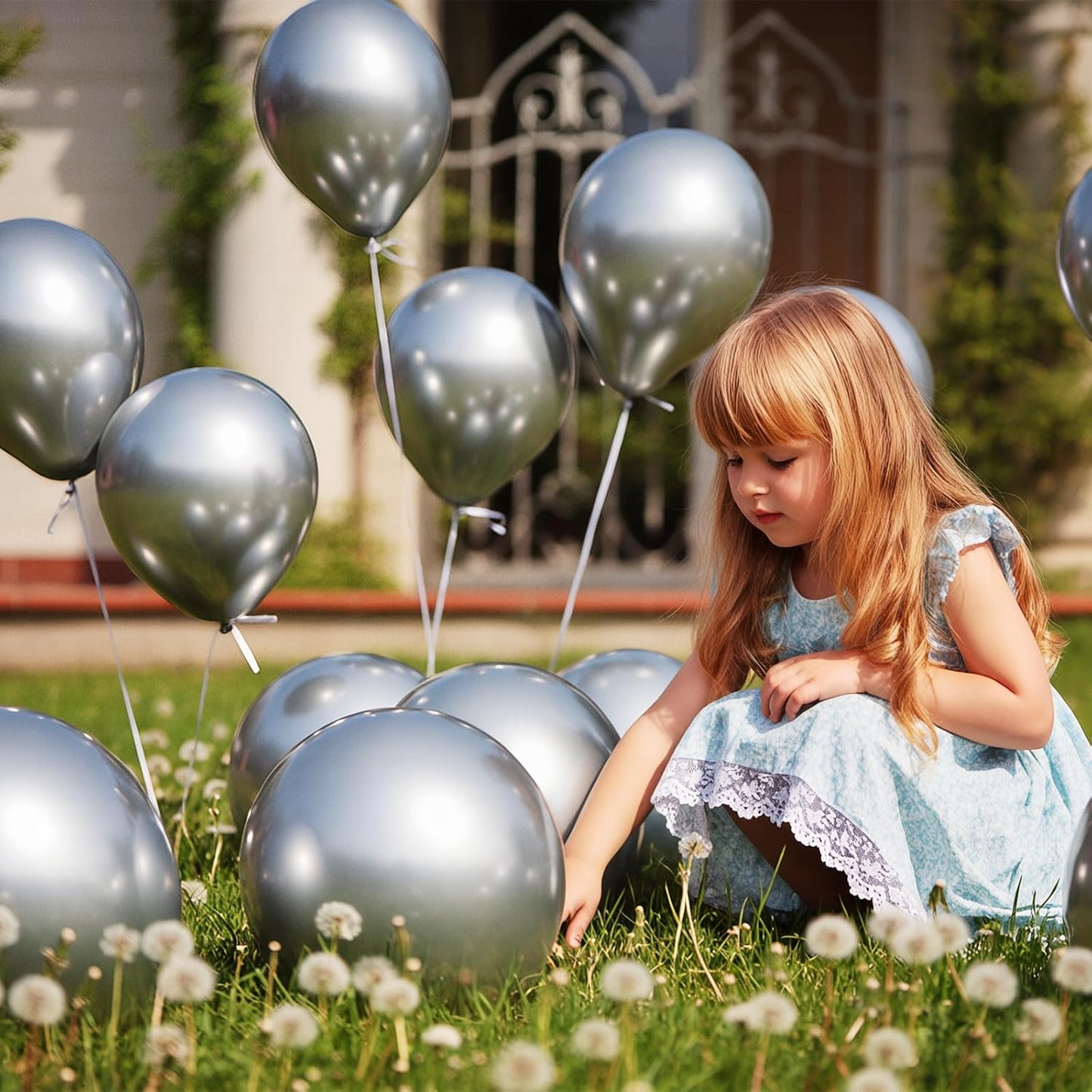 Metallic Silver Balloons 100 Pack 12 Inch Chrome Silver Latex Helium Balloon Garland for Graduation New Year Wedding Birthday Party Decorations