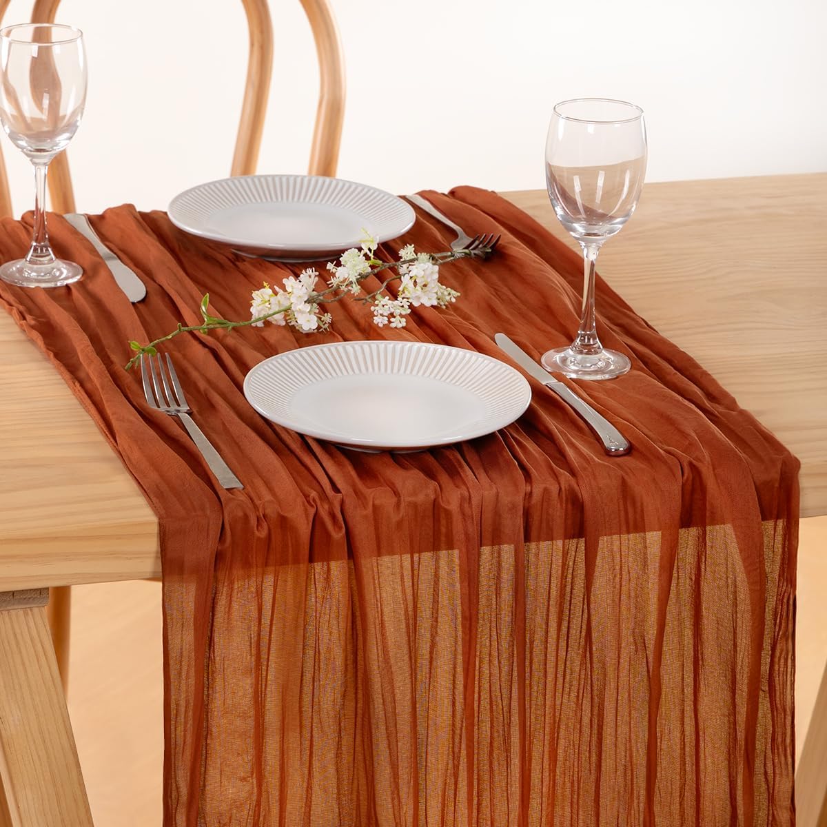 MLMC 8 Pack Terracotta Fall Thanksgiving Table Runner 10ft Rustic Burnt Orange Rust Gauze Cheesecloth Table Runner 120 inch for Wedding Bridal Shower Pinic Party Gathering Decor
