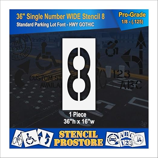 Pavement Stencils - 36 inch Single Number Stencil (Wide) - 8-36" x 16" x 1/8" (128 mil) - Pro-Grade