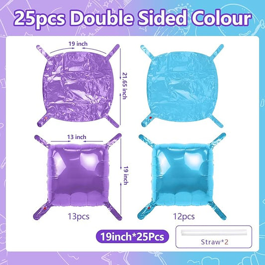 NISOCY 25PCS Light Purple and Blue Square Foil Balloons Wall Backdrop Double Sided Purple and Light Blue Frozen Balloons Arch Kit for Birthday Baby Bridal Shower Kids Winter Theme Party Decorations